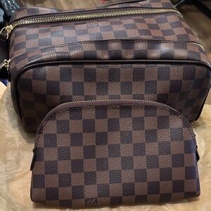 Checkered Brown Men's Bag Set